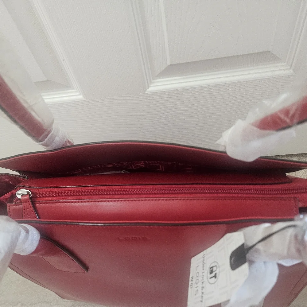 Lodis Red Leather.Audrey RFID Zola Tote